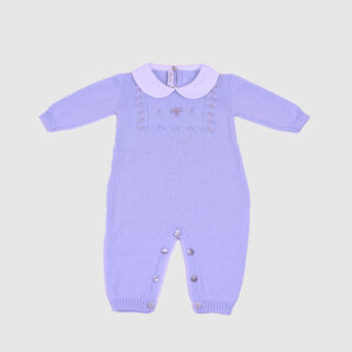 Tutina Baby Lord In Pura Lana Colore Avio Con Fiocchetti Ricamati a Mano