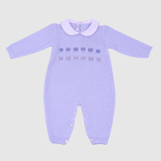 Tutina Intera Baby Lord in Pura Lana Colore Cielo Con Inserti Blu e Grigio